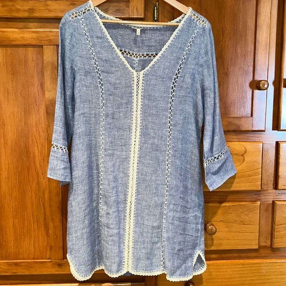 Joie Dresses | Joie Blue Linen Dress/Coverup | Color: Blue/Cream | Size: S | Ktomles's Closet